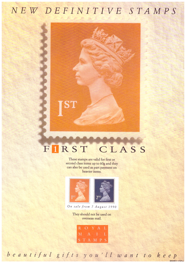 (image for) 1990 New Definitive Stamps Post Office A4 poster. RMS1190a.